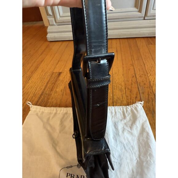 Prada Shoulder Crossbody Bag Womens Black Nylon Patent Leather Made in Italy - Picture 4 of 16
